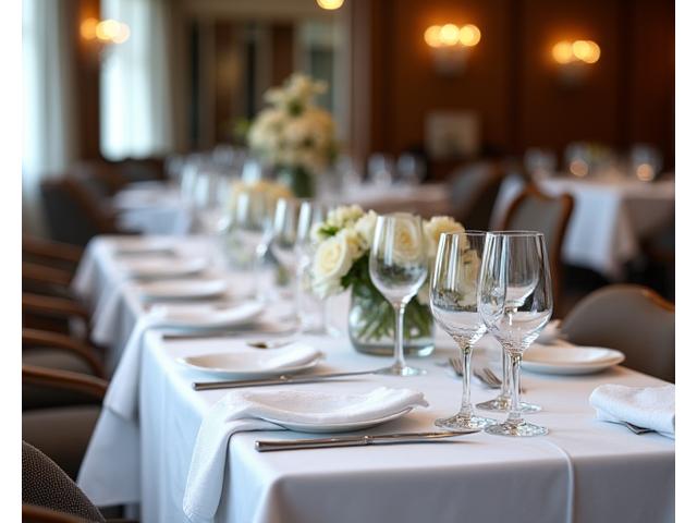 An elegant hotel dining room with a Michelin-starred setup.