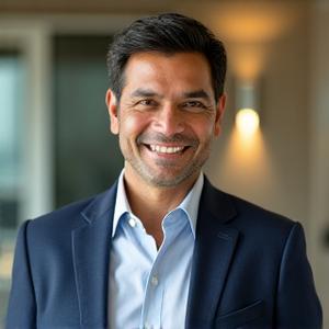 Portrait of Dr. Anand Sharma, integrative wellness physician, smiling confidently